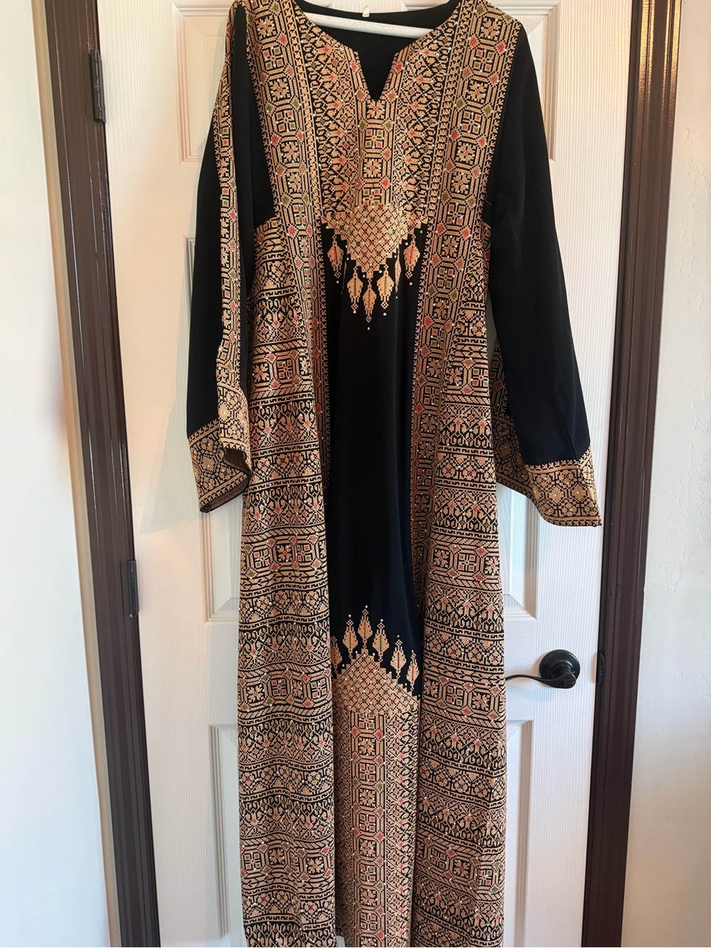 Embroidered Black and Gold Maxi Dress
